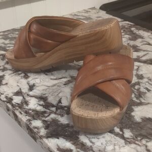 Kork-Ease Brown Leather Platform Mules